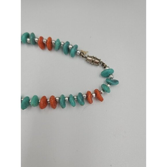 Vintage Faux Turquoise Teal Coral Speckled Single Strand Beaded Necklace 14" - Picture 2 of 5